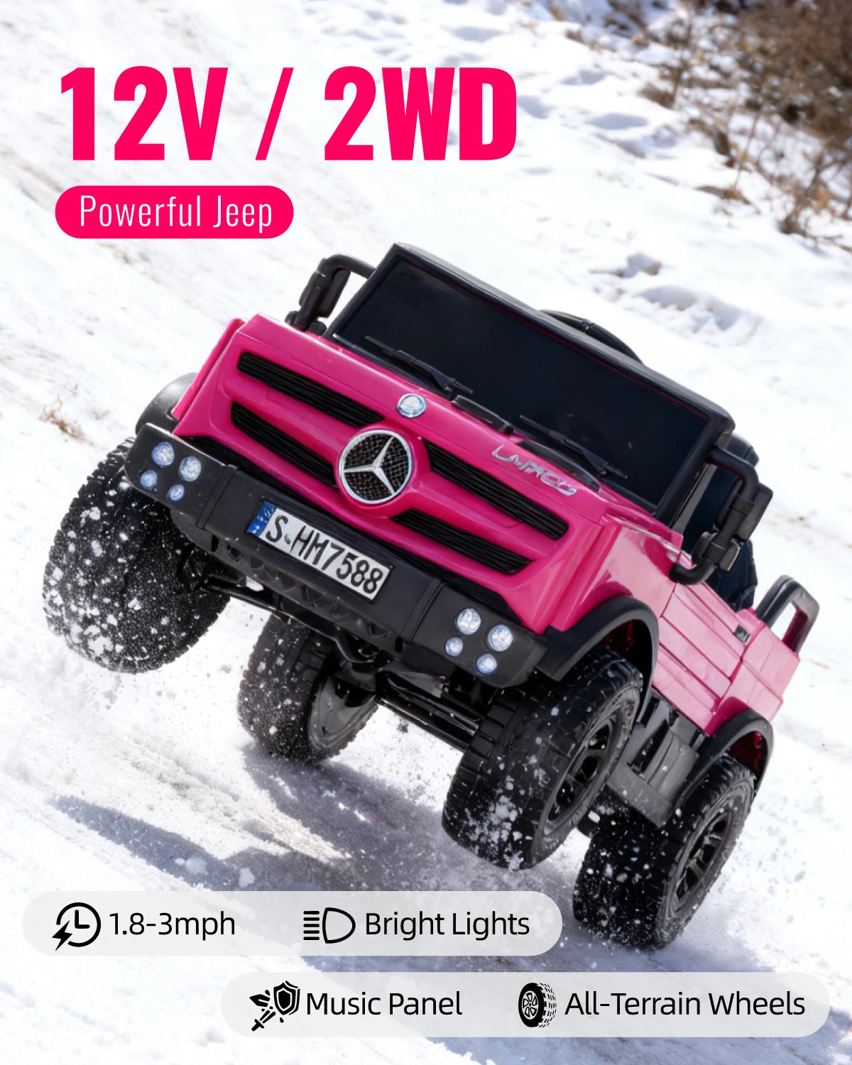 12V Mercedes Unimog Ride On Car For Kids Remote Control Led Lights Music Player