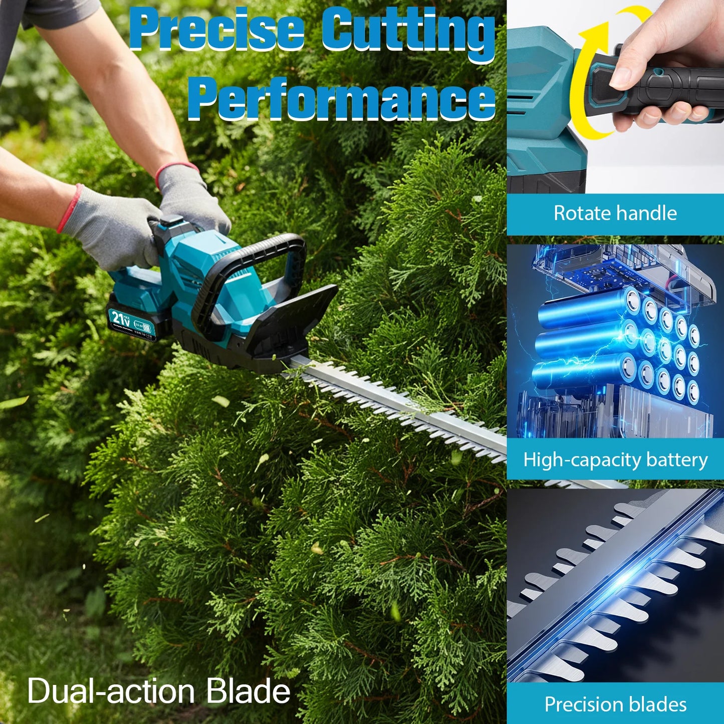 XYSD 20 Inch Cordless Hedge Trimmer With Battery 180 Degree Rotatable Head