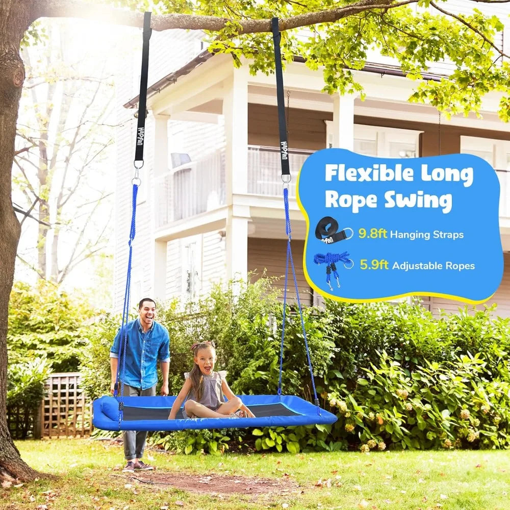800lbs 60" Platform Tree Swing for Kids and Adults with Pillow, Heavy Duty Large Rectangle Swing for Kids Outdoor, Textilene Fa