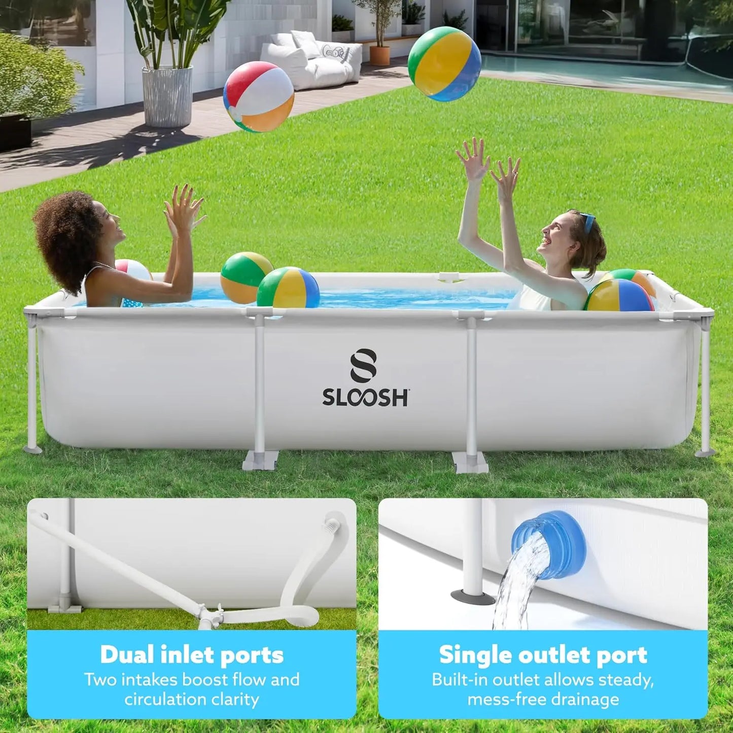 Joyfy Rectangular Above Ground Pool 10x6.8ft 26In Frame Pool Set Filter Pump