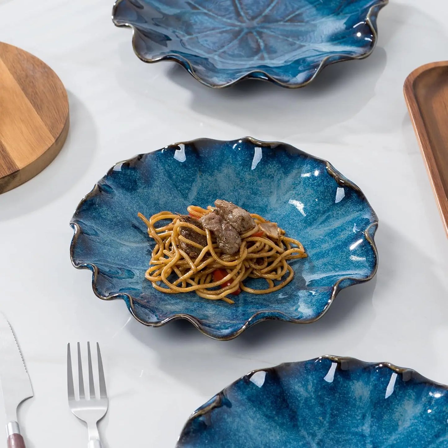 8.5 Inch Dinner Plates Set of 4 Round Ceramic Serving Bowls for Salad