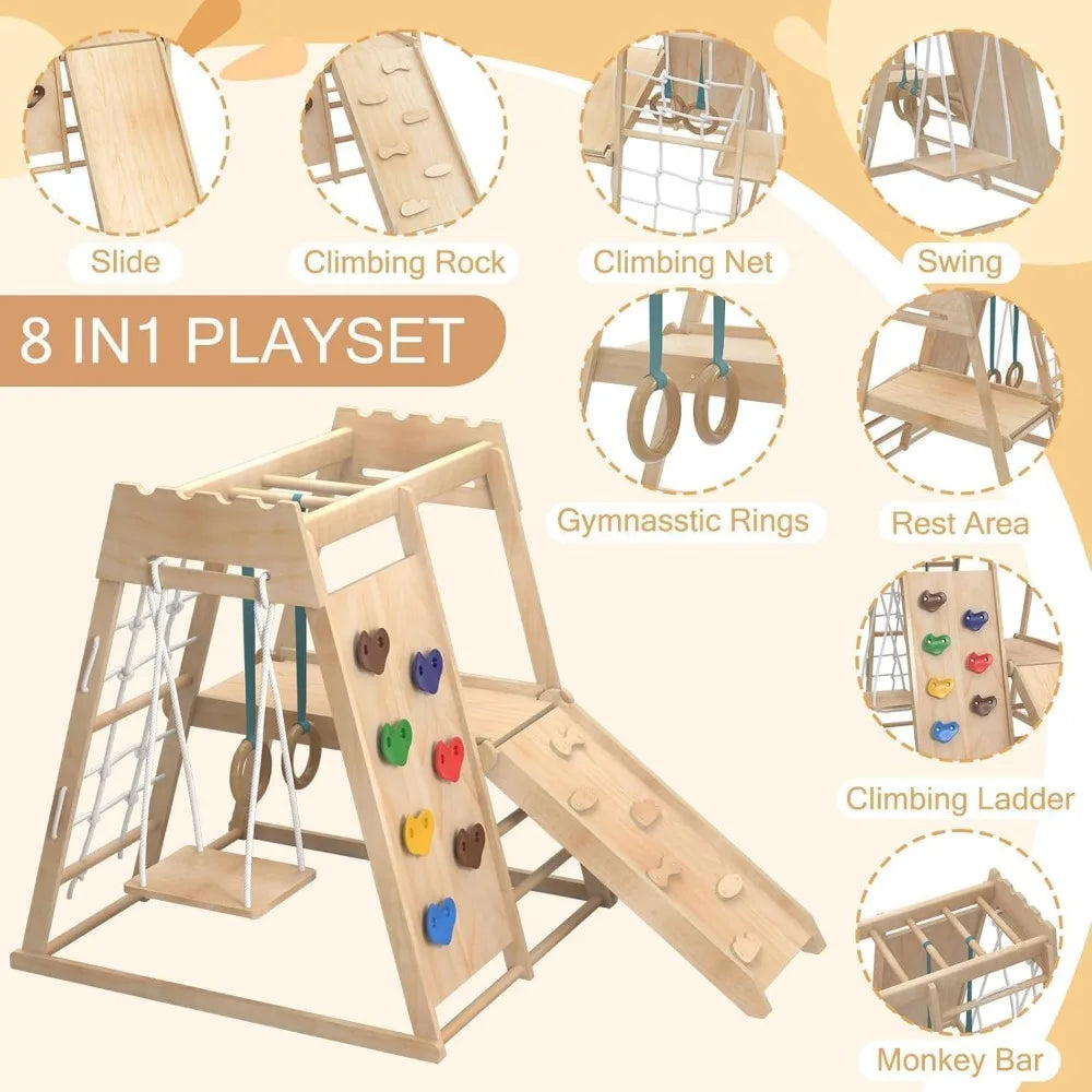 8 In 1 Indoor Toddlers Playground With Swing Slide Monkey Bars Ladder