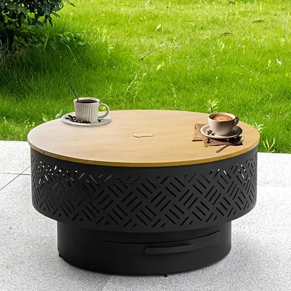 Outdoor Wood Burning Fire Pit With Grill Lid And Fire Poker