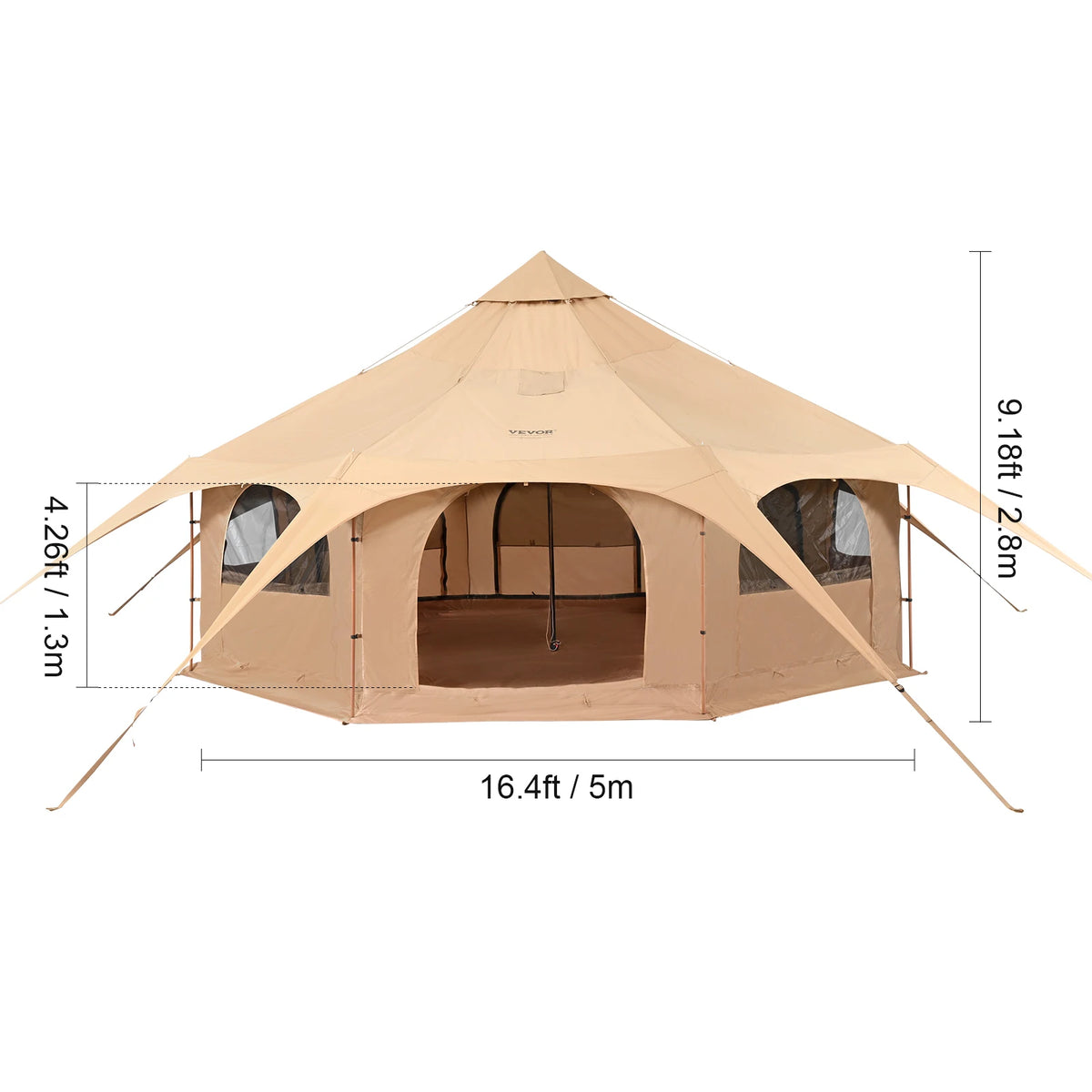 SucceBuy Canvas Bell Tent With Chimney Vent For 4 Season Camping Sleeps 8