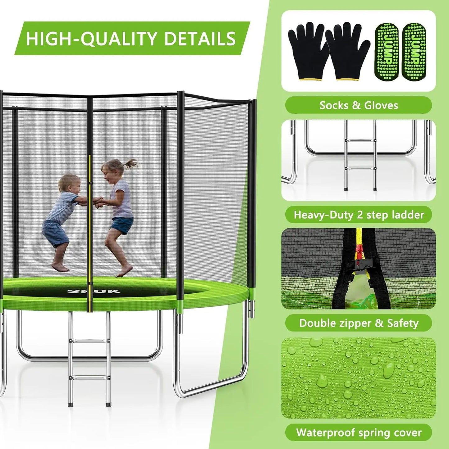 Trampoline 8FT 10FT 12FT 14FT 15FT Trampolines with Enclosure Net 400LBS Outdoor Trampolines for Kids with Basketball Hoop ASTM