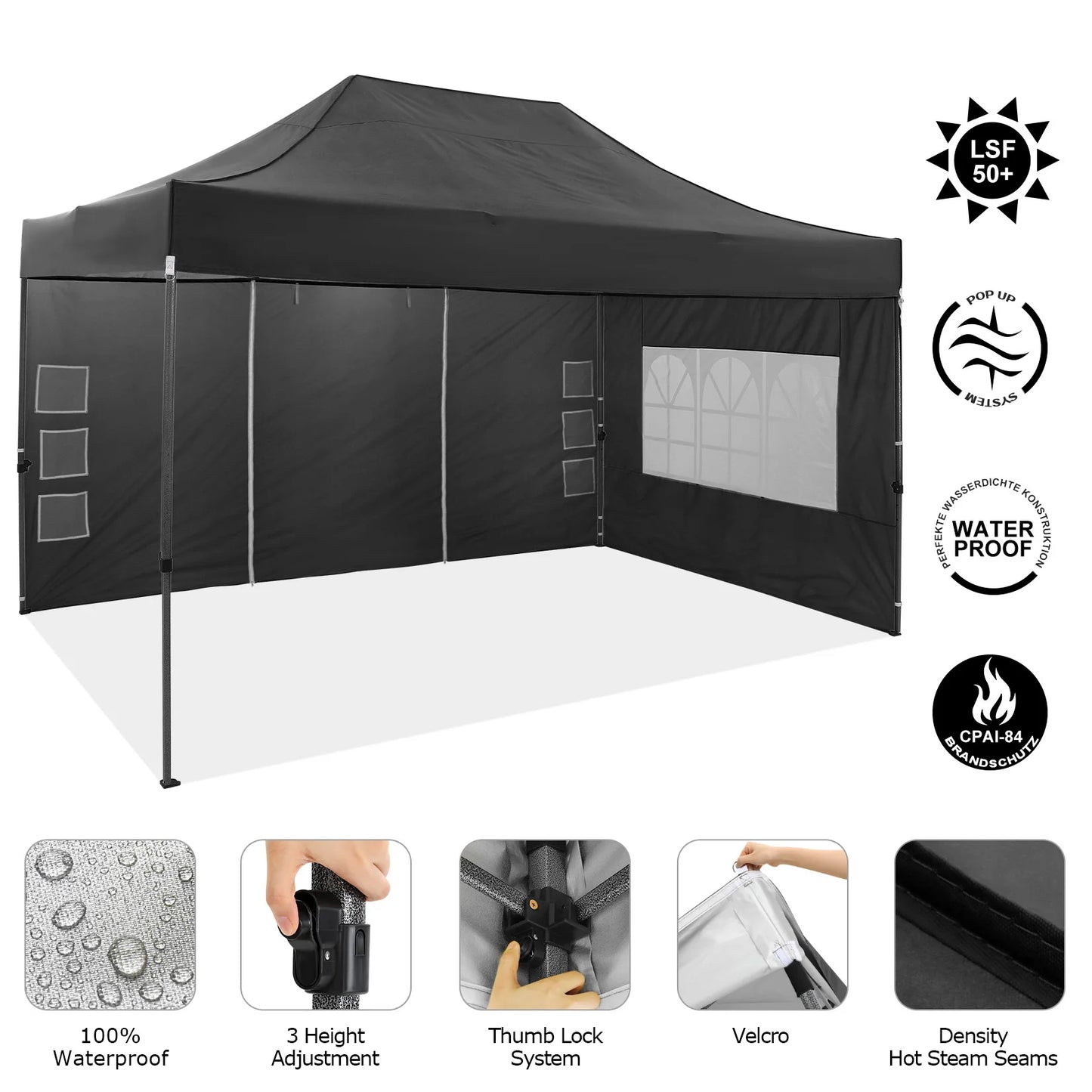 10x15 Heavy Duty Pop Up Canopy Tent With Four Sidewalls