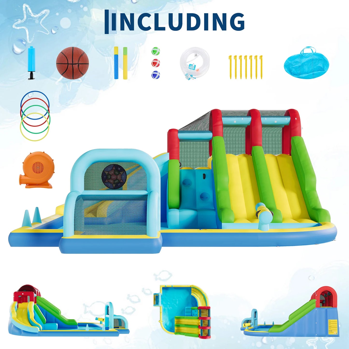 Inflatable Bounce House With 3 Water Slides Oxford Fabric Bouncy Castle For Kids