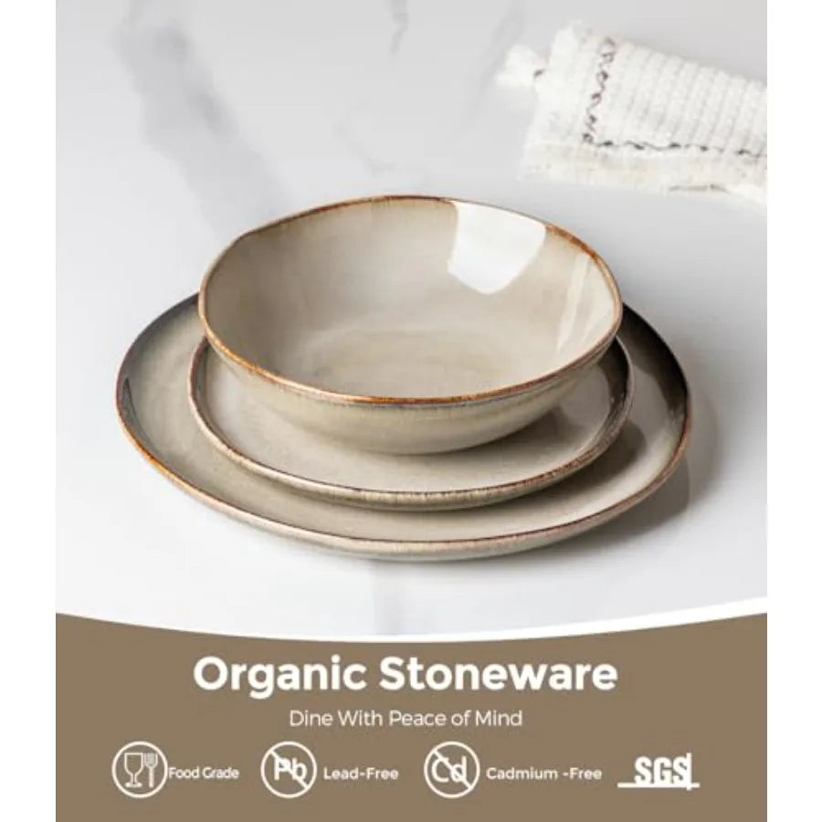 Stoneware Dinnerware Set For 4 12 Pieces Reactive Glaze Plates And Bowls