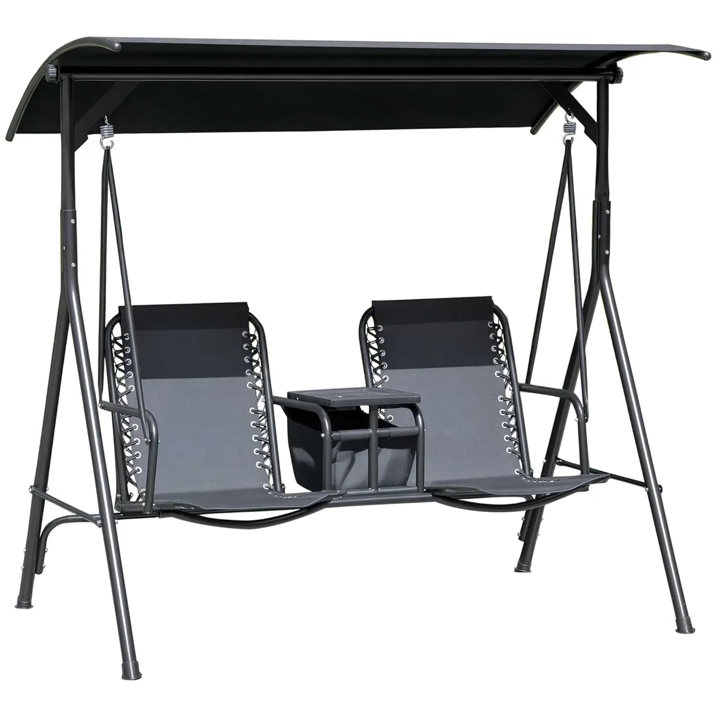 Two Seat Outdoor Patio Swing Chair With Canopy Glider Storage Table Cup Holder
