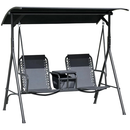 Two Seat Outdoor Patio Swing Chair With Canopy Glider Storage Table Cup Holder