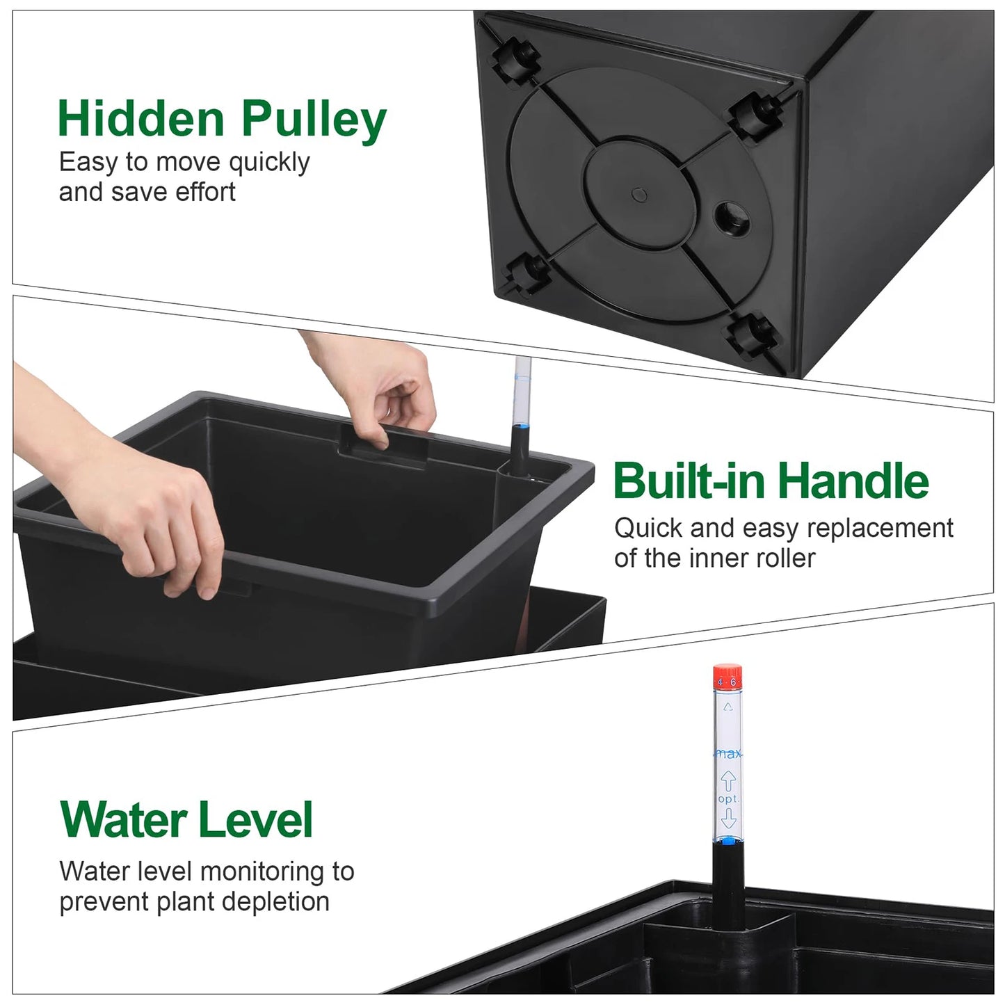 Set Of 2 30in Tall Planters For Indoor Outdoor, Self Watering Large Flower Pots With Drainage, Water Level Monitor, Insert & Wheels
