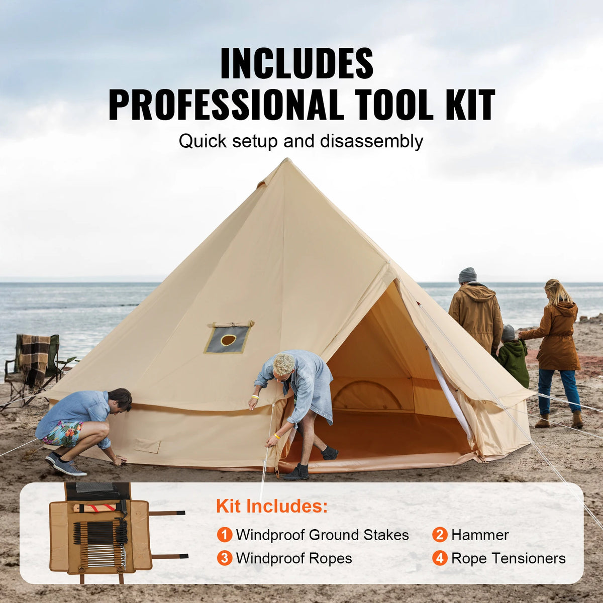 SucceBuy Canvas Bell Tent With Chimney Vent For 4 Season Camping Sleeps 8