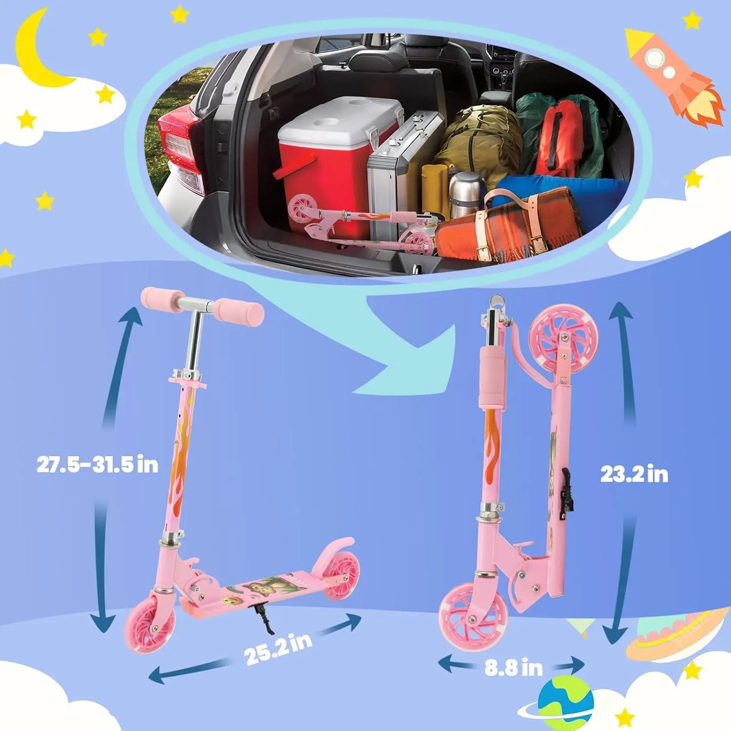 Easy Folding Kids Scooter With 3 Level Height Adjustment For Ages 3 To 12