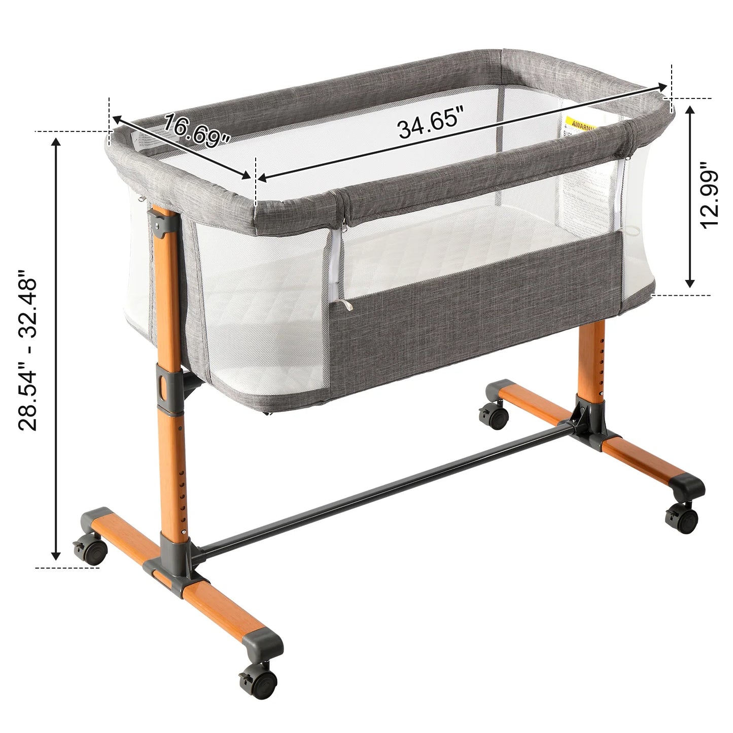 Iron pipe + plastic 150D encrypted cationic fabric gray baby cradle bed