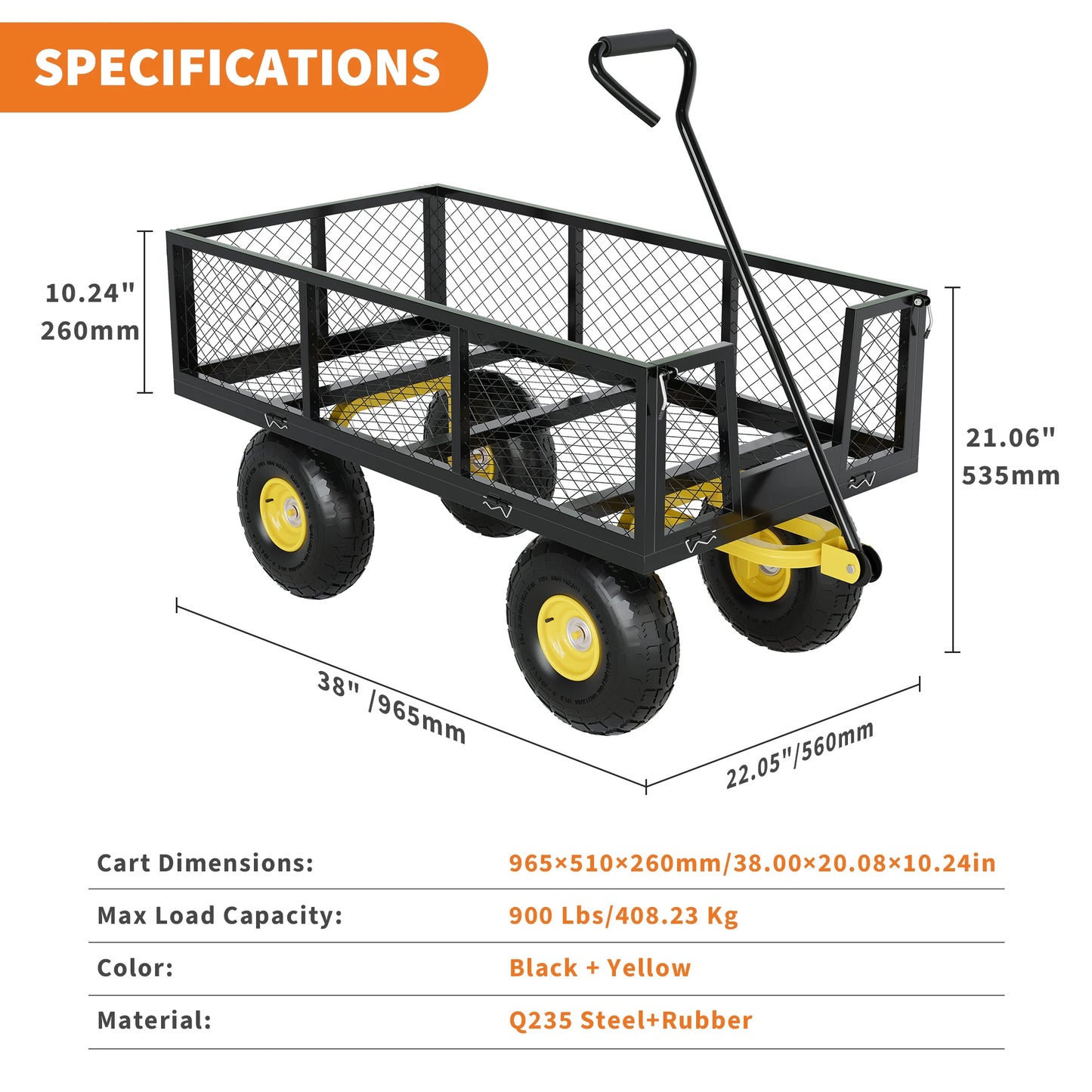 Heavy Duty Steel Garden Cart 1200 1400 Lbs Capacity 13 Inch Wheels