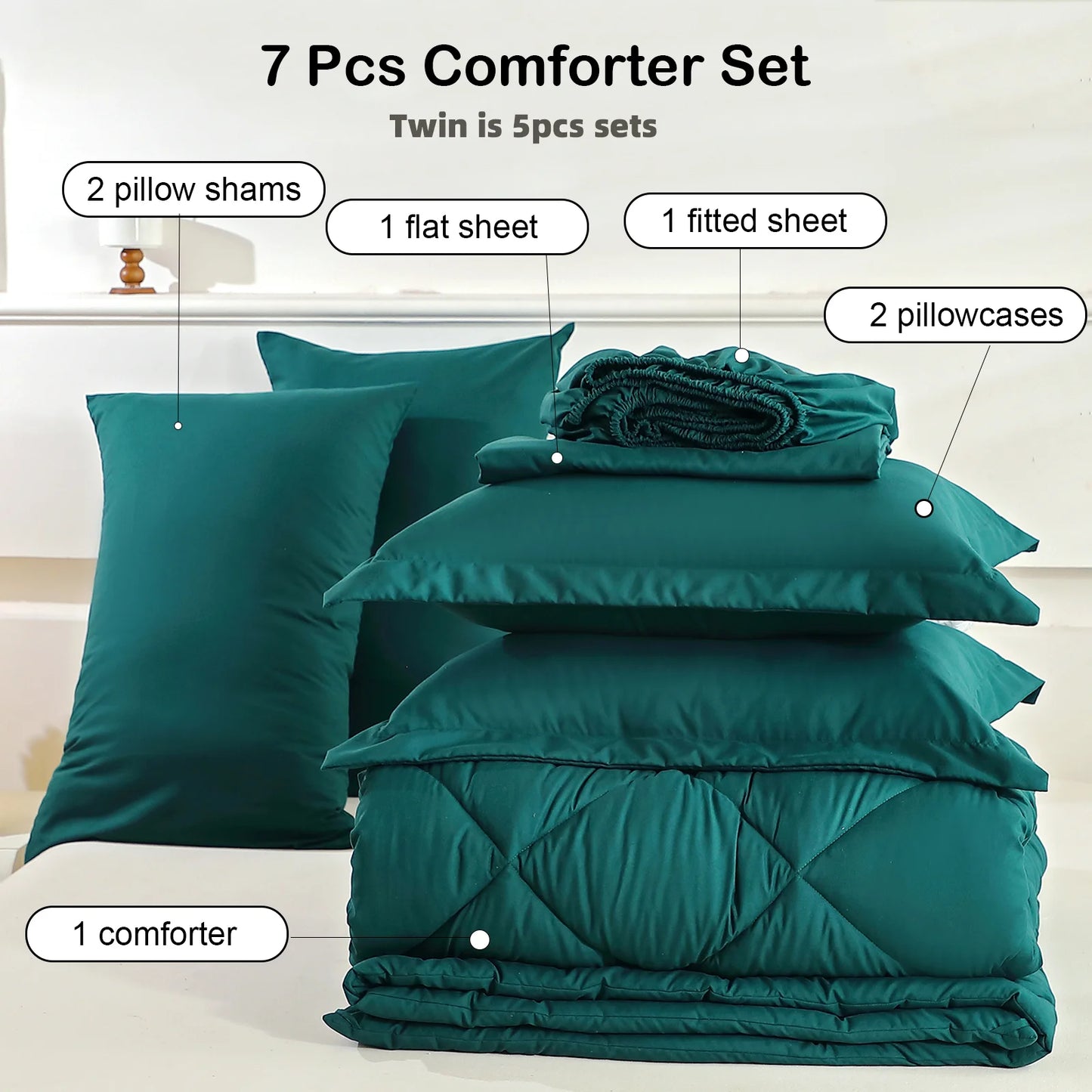 7 Pcs Twin Full Queen King Bedding Set Polyester Comforter Sheets Pillowcases