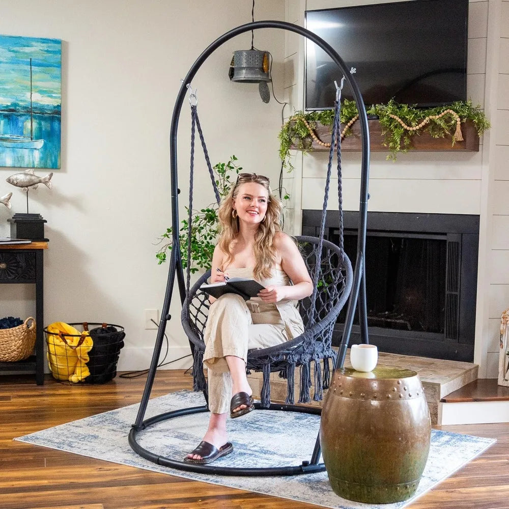 Indoor Outdoor Hammock Swing Chair With Stand 330 Lbs Capacity Grey