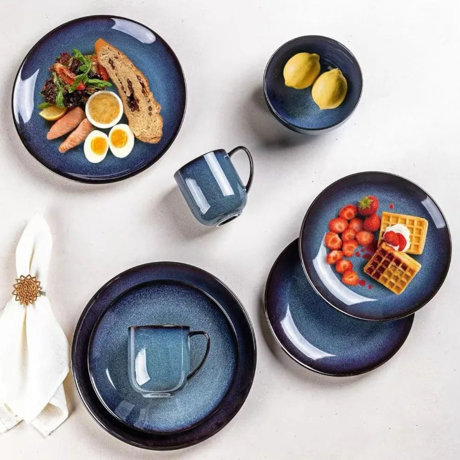 Ceramic Dinnerware Set 16 Piece Reactive Glaze Plates Bowls Mugs Dishwasher Safe