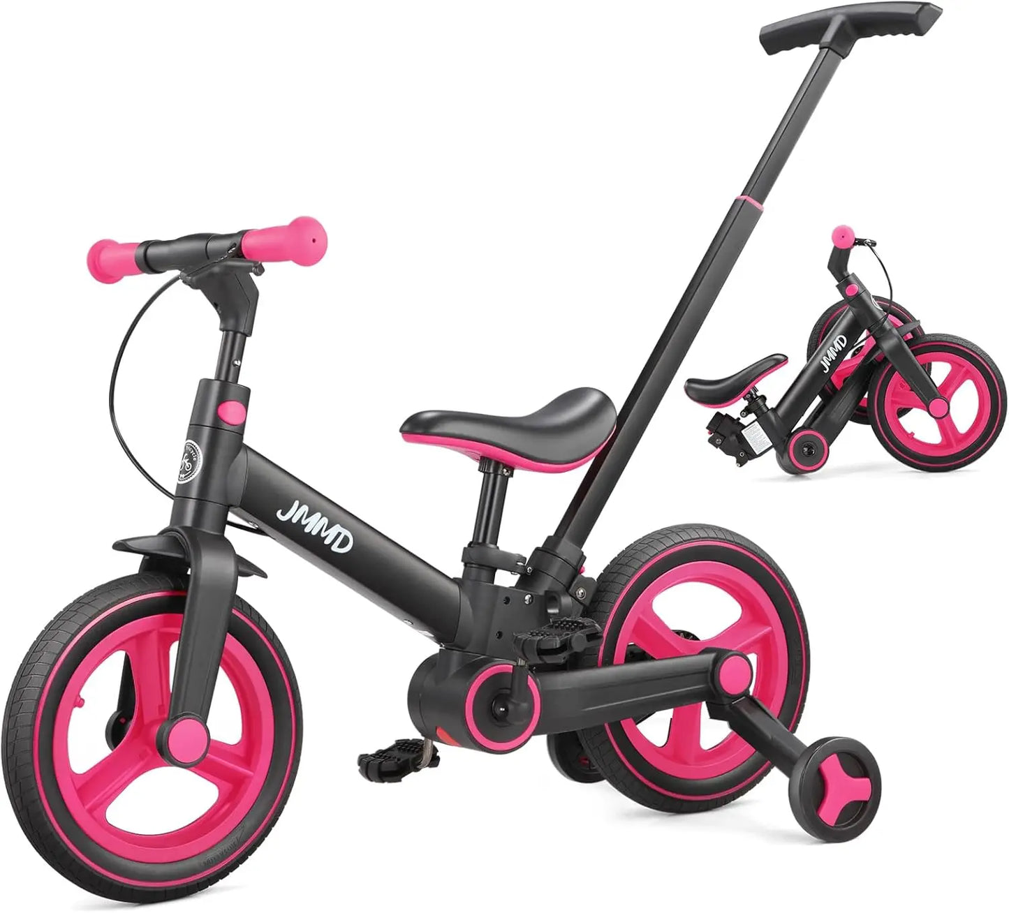 Toddler Bike With Push Handle 6 In 1 Foldable Bike Pedals Training Wheels
