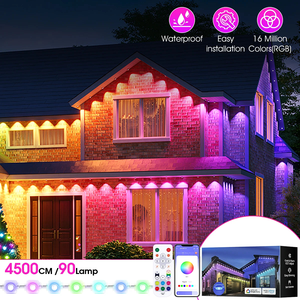 Permanent Outdoor Lights, 100ft/150FT RGBIC Outdoor Lights with 60/90 LED Lights, IP67 Waterproof, 100 Scene Modes