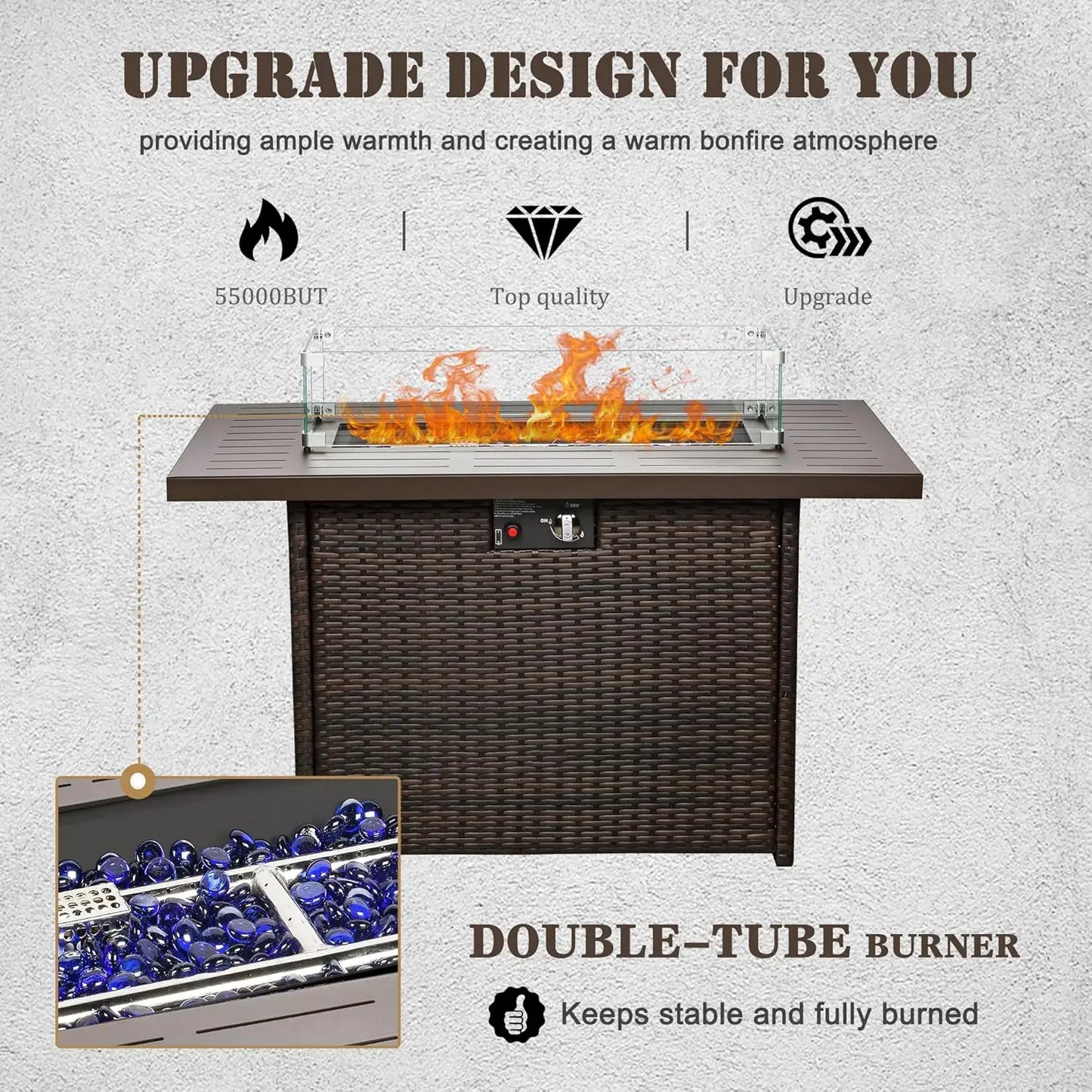 Propane Fire Pit Table 44 Inch 55000 BTU Rectangular