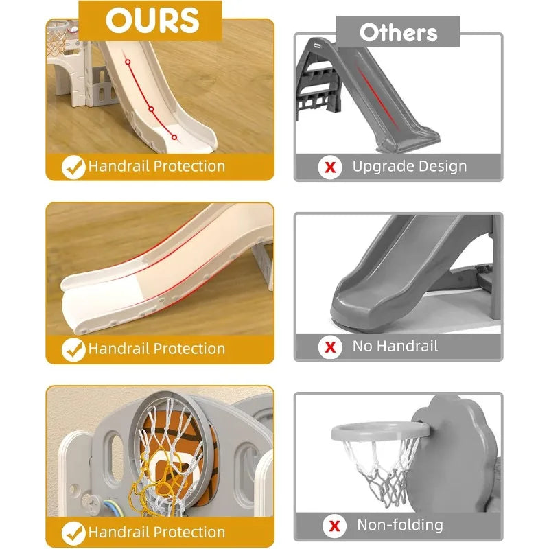 8 in 1 Toddler Slide Set Climber Playset Basketball Hoop