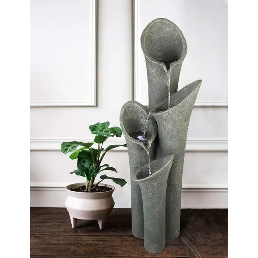Patio Water Fountain 33 1/2", Bell 4-tier Cascading Floor Fountain Indoor Outdoor Waterfall Feature