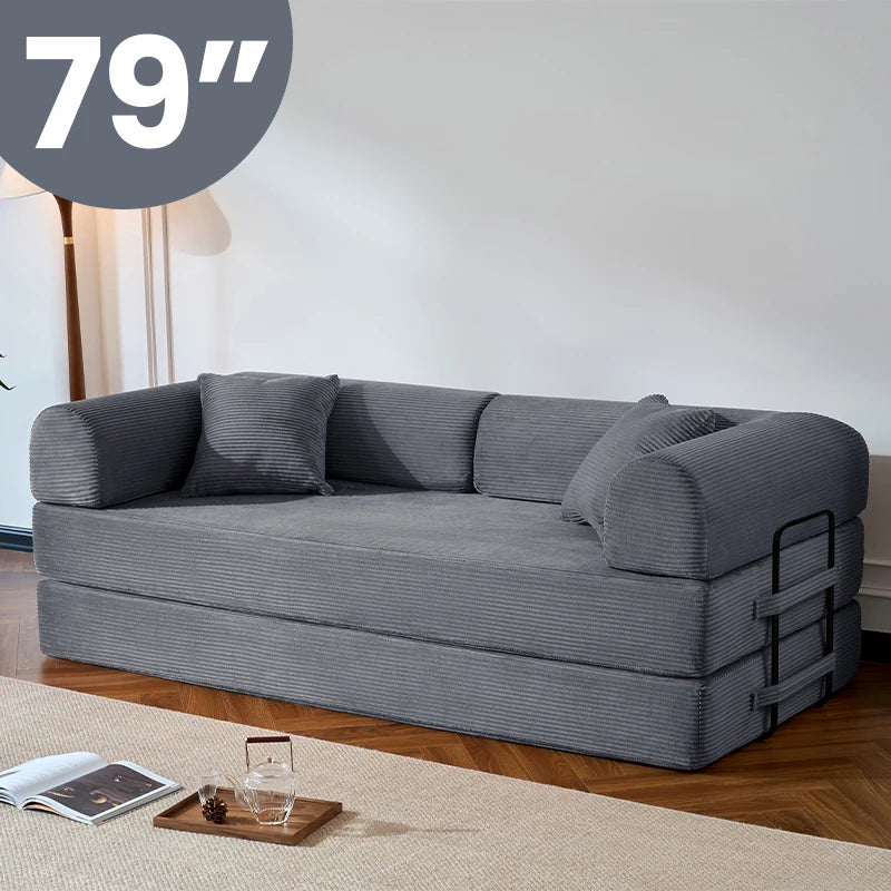 79 Inch Folding Sofa Bed Corduroy Upholstered Loveseat Sleeper For Living Room