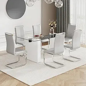 71Inch Glass Dining Table Set For 6 With Tempered Glass