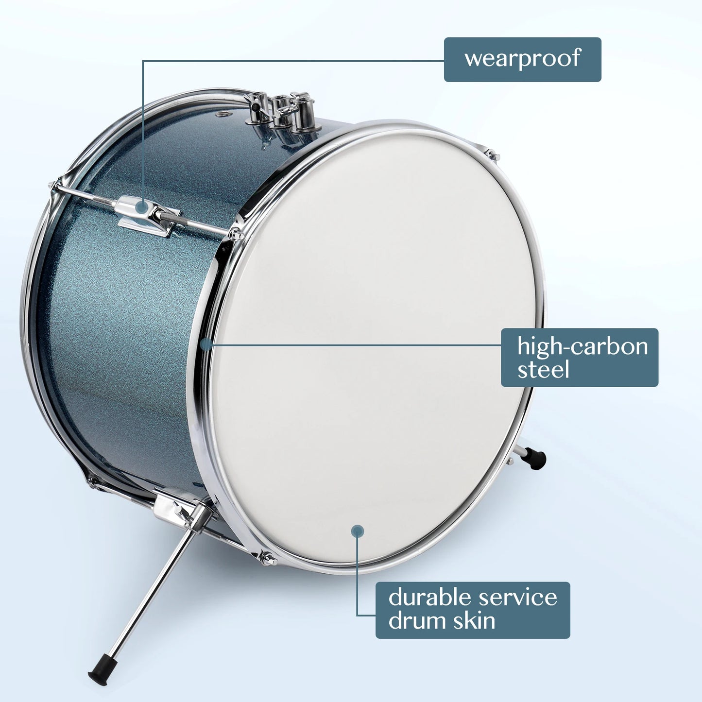 14 By 10 Inches Junior Kids Drum Set 3 Piece With Pedal Sticks Stool