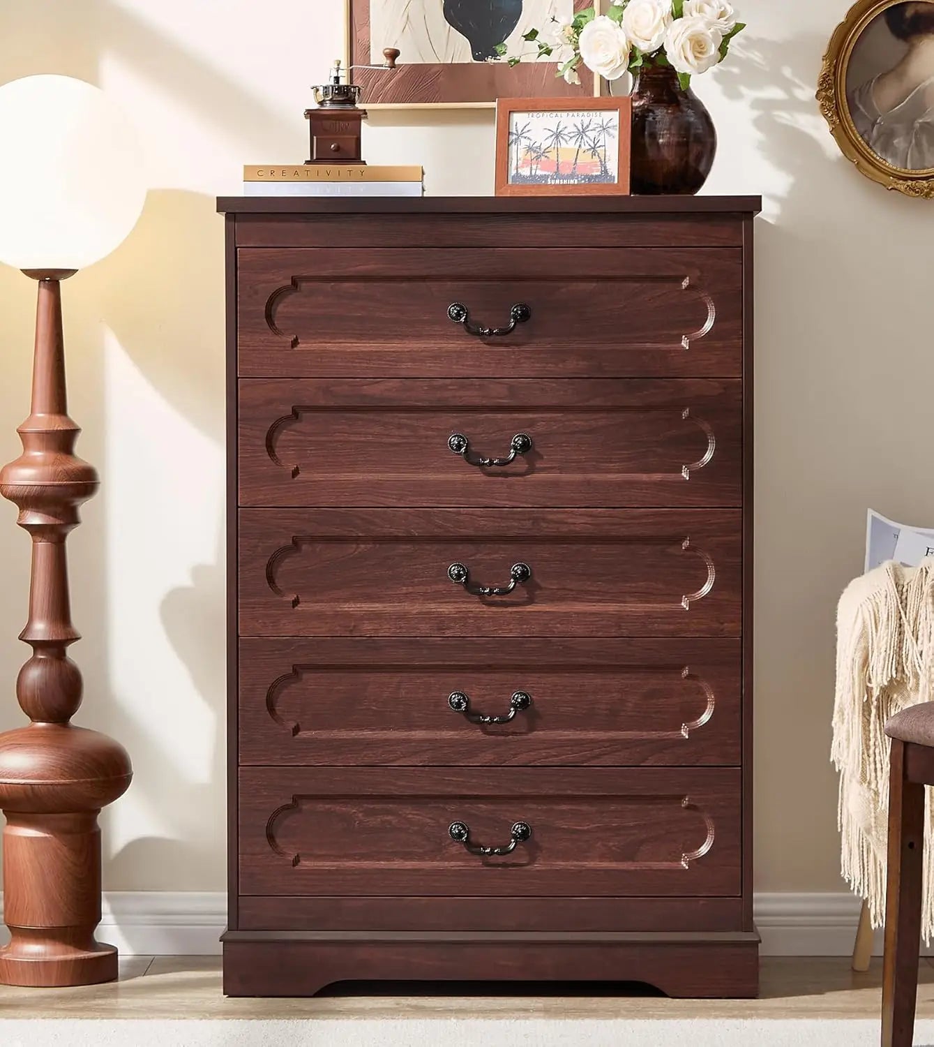 Farmhouse Cherry Wood Chest of Drawers for Bedroom Rustic Wide