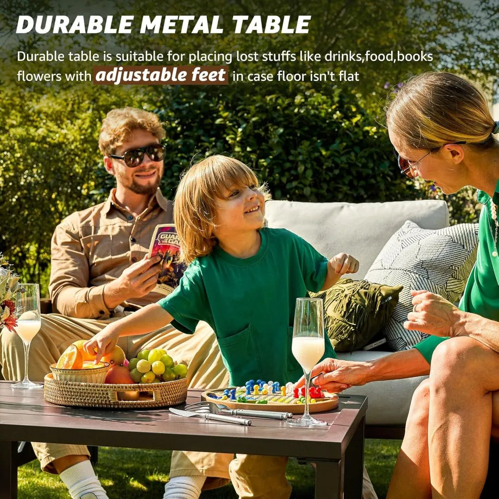 "4-Piece Patio Furniture Set, Outdoor Sectional Metal Conversation Set with Loveseat & 2 Single Chairs – Ideal for Small Spaces