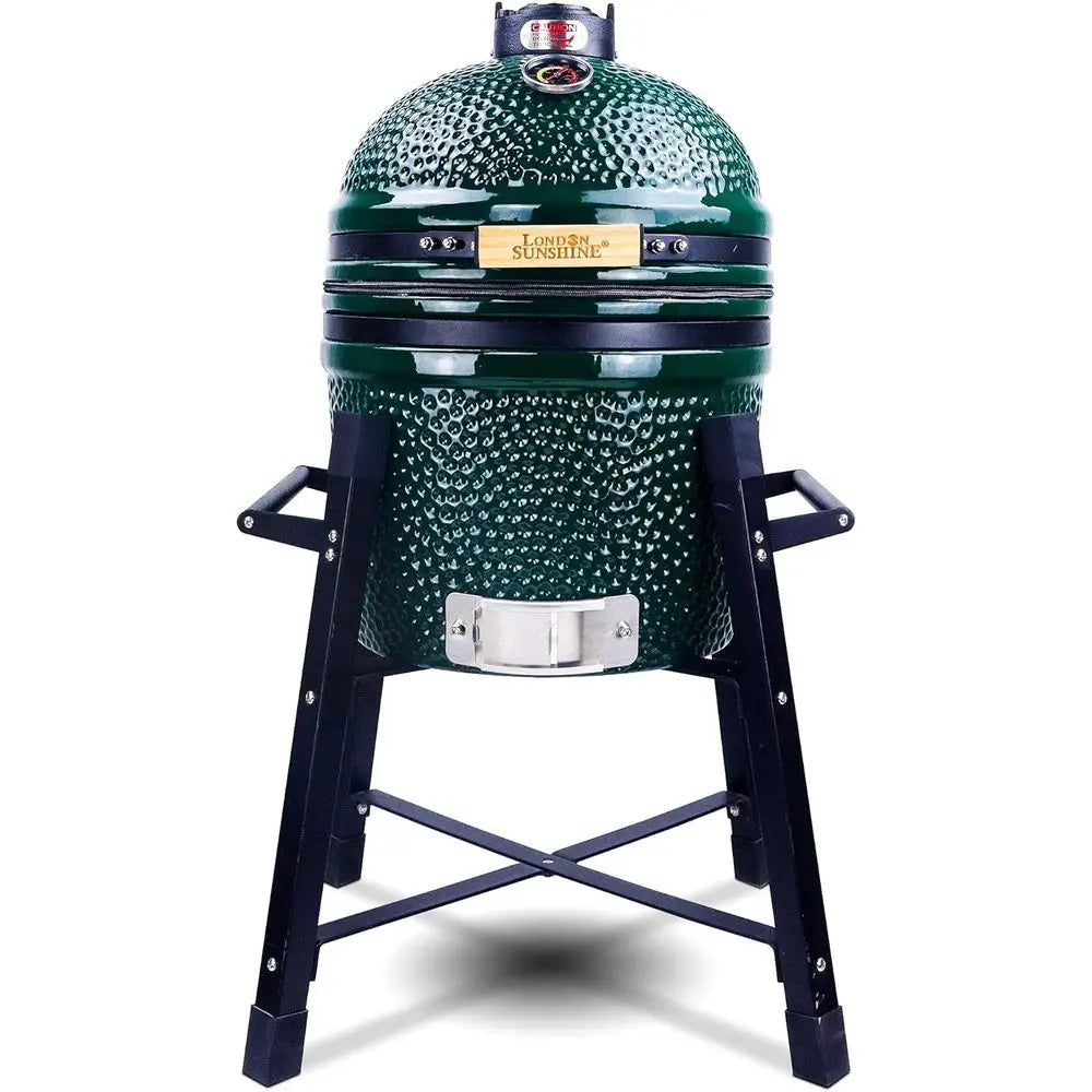 Ceic Kamado Charcoal Grill and Smoker with Tall Green Stand