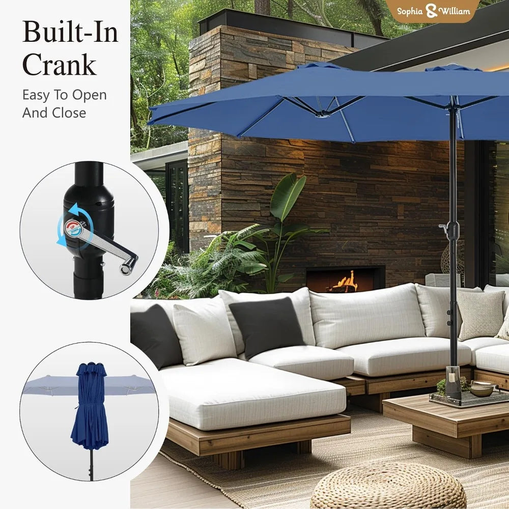 15ft Extra Large Rectangular Market Patio Umbrella,Heavy Duty,Base Included,Outdoor,Custom
