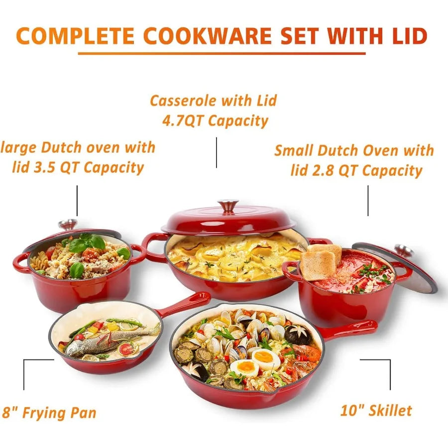 8 Piece Enameled Cast Iron Cookware Set With Dutch Oven