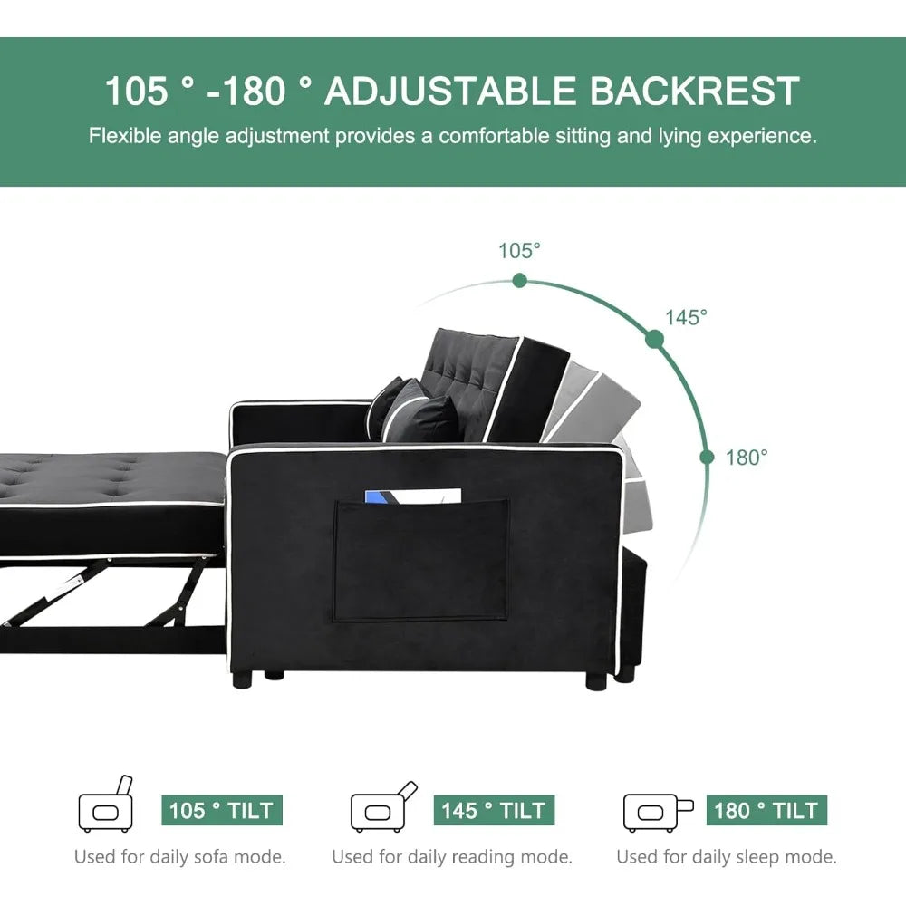 3 In 1 Convertible Sleeper Sofa Bed 54.5 Inch Velvet