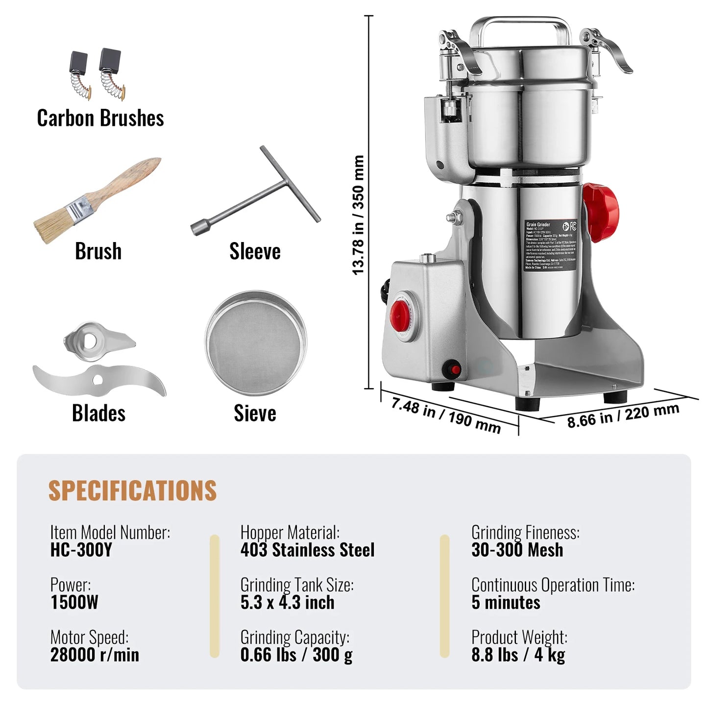 SucceBuy Electric Grain Mill Grinder 150-2500g for Dry Herbs Spices Coffee Corn