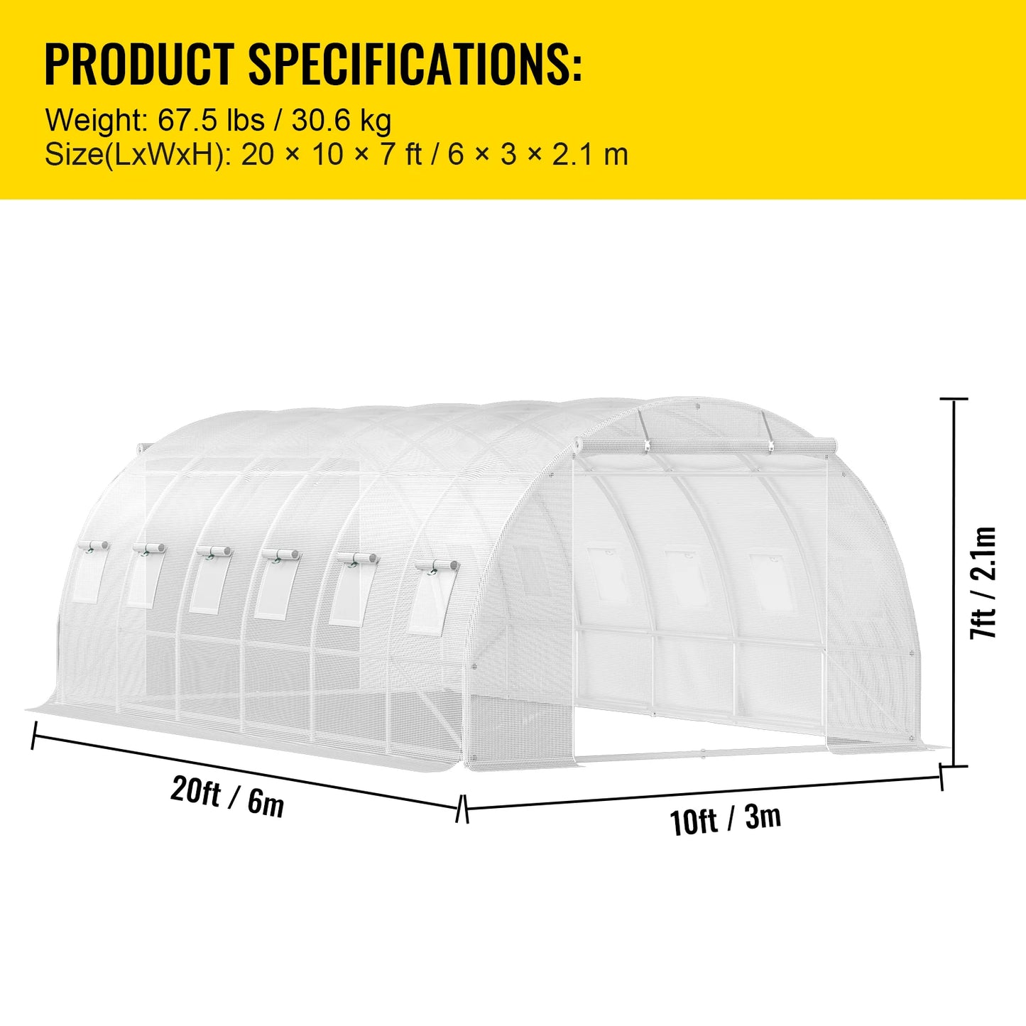 VEVOR Walk-in Tunnel Greenhouse Galvanized Frame & Waterproof Cover 10x7x7/12x7x7/15x7x7/20x10x7 ft Greenhouses & Cold Frames