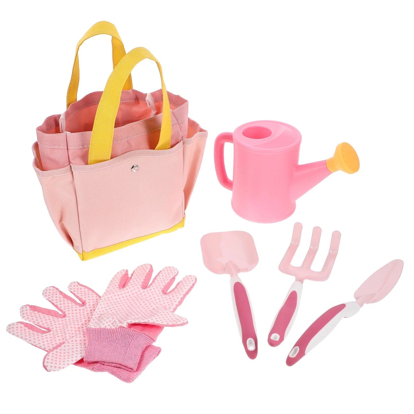 1 set Pink Planting Tools Set Kids Garden Tools Small Shovel Rake Watering Can Storage Basket Child Gardening Set Mini Spade