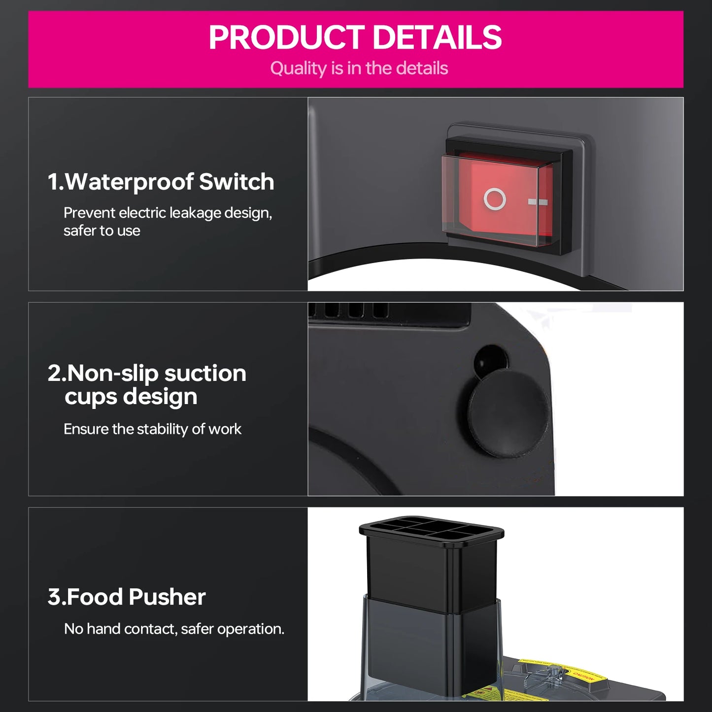 Lecon Chef 3 in 1 Electric Food Processor Vegetable Dicer Chopper Potato Cutter Onion Slicer with 3 Stainless Steel Blades