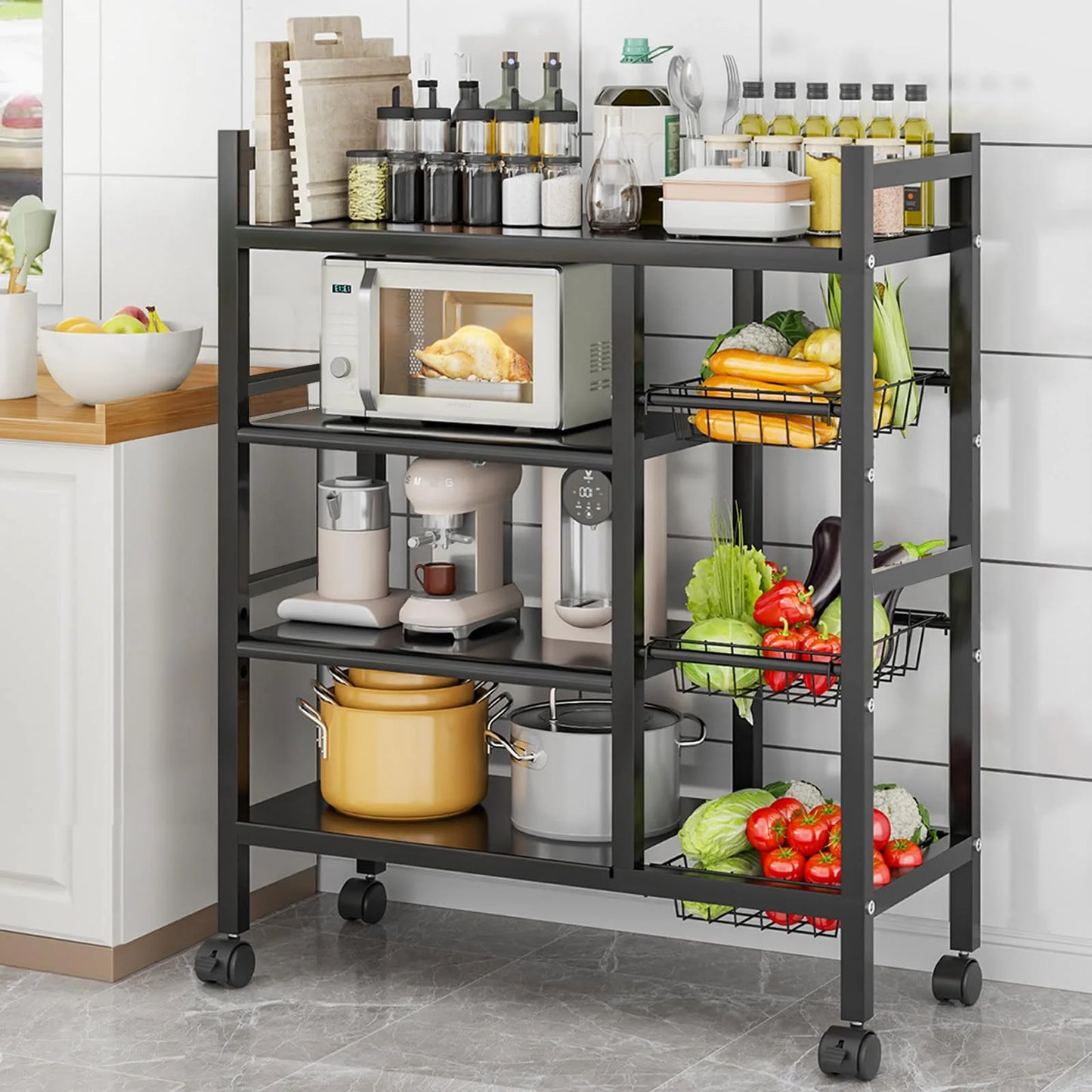 Multifunctional Removable Cabinet Storage Rack 4 Tier Black Metal Organizer