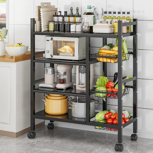 Multifunctional Removable Cabinet Storage Rack 4 Tier Black Metal Organizer