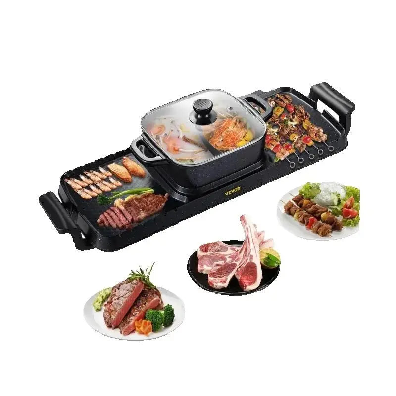 SucceBuy 2in1 Electric BBQ Pan Grill Hot Pot Detachable Smokeless Nonstick