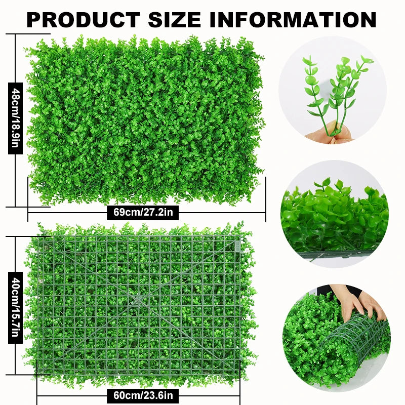 12pcs Artificial Boxwood Panel 24"x16"Eucalyptus Grass Hedge Panels UV Protected Suitable Fence Garden Wedding Backyard Decor