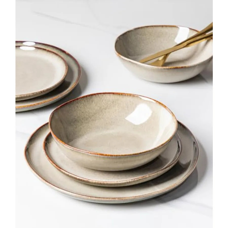 Stoneware Dinnerware Set For 4 12 Pieces Reactive Glaze Plates And Bowls