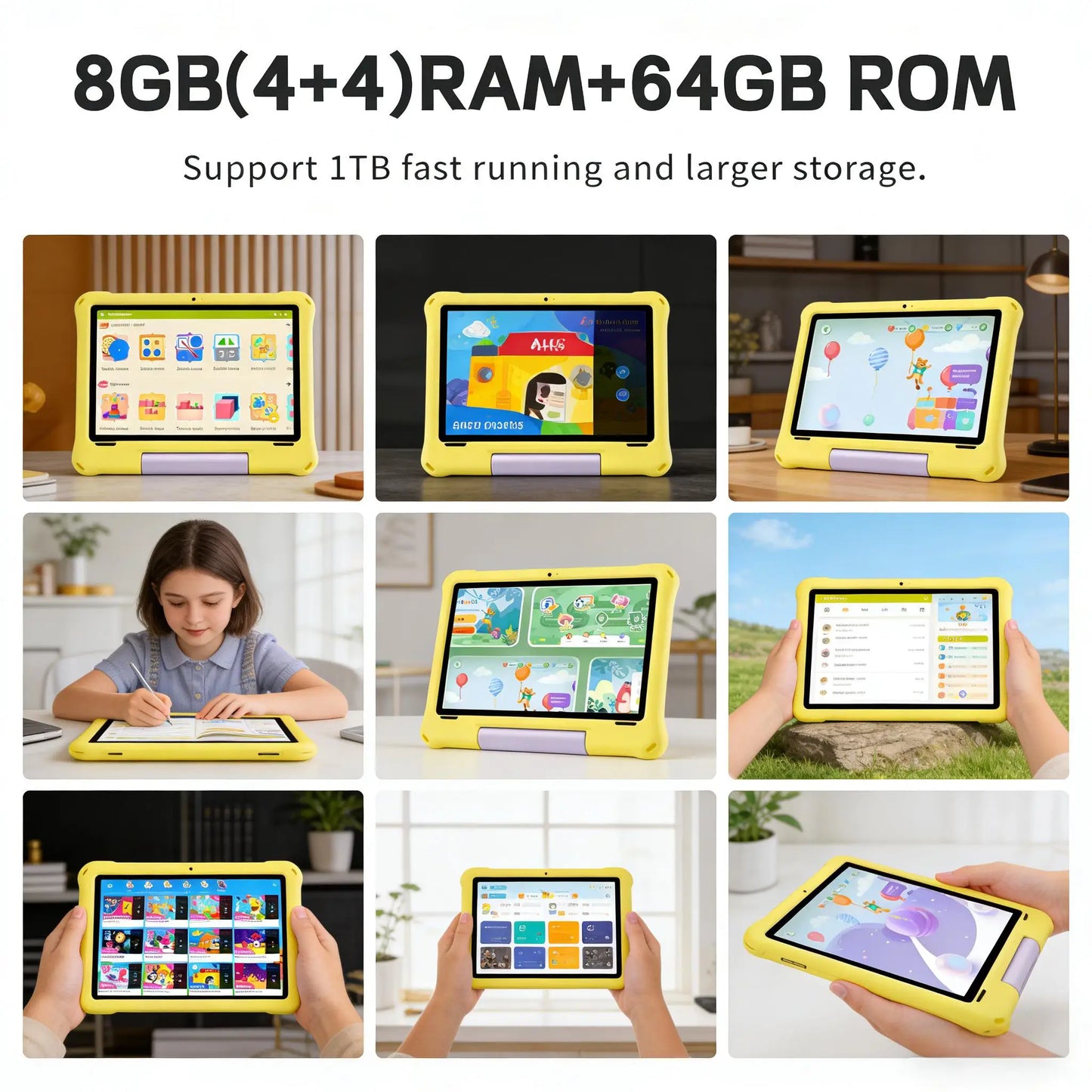Anry Android 15 Kids Tablet 10 Inch Octa Core 8GB RAM 64GB ROM HD IPS Display