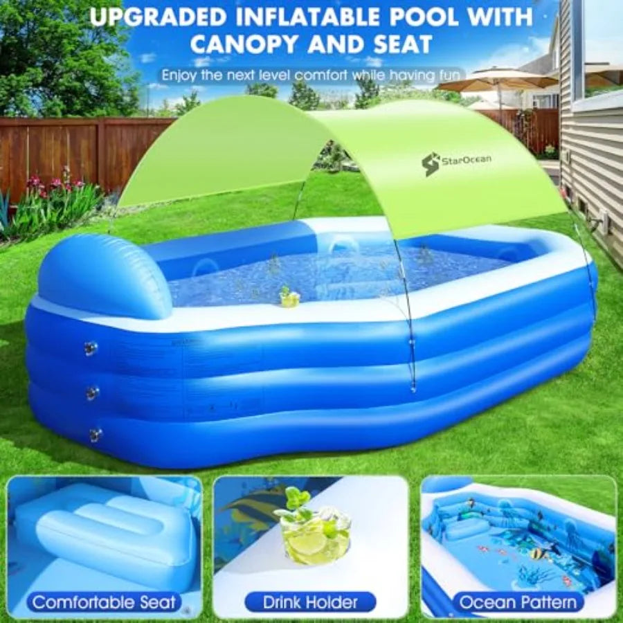 Large Inflatable Swimming Pool For Adults With Canopy And Backrest And Seats
