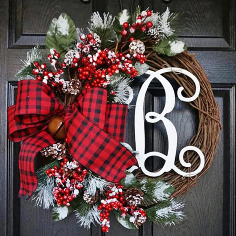 38cm Christmas Letter Wreath Door Hanging Red Fruit Rattan Circle Decoration