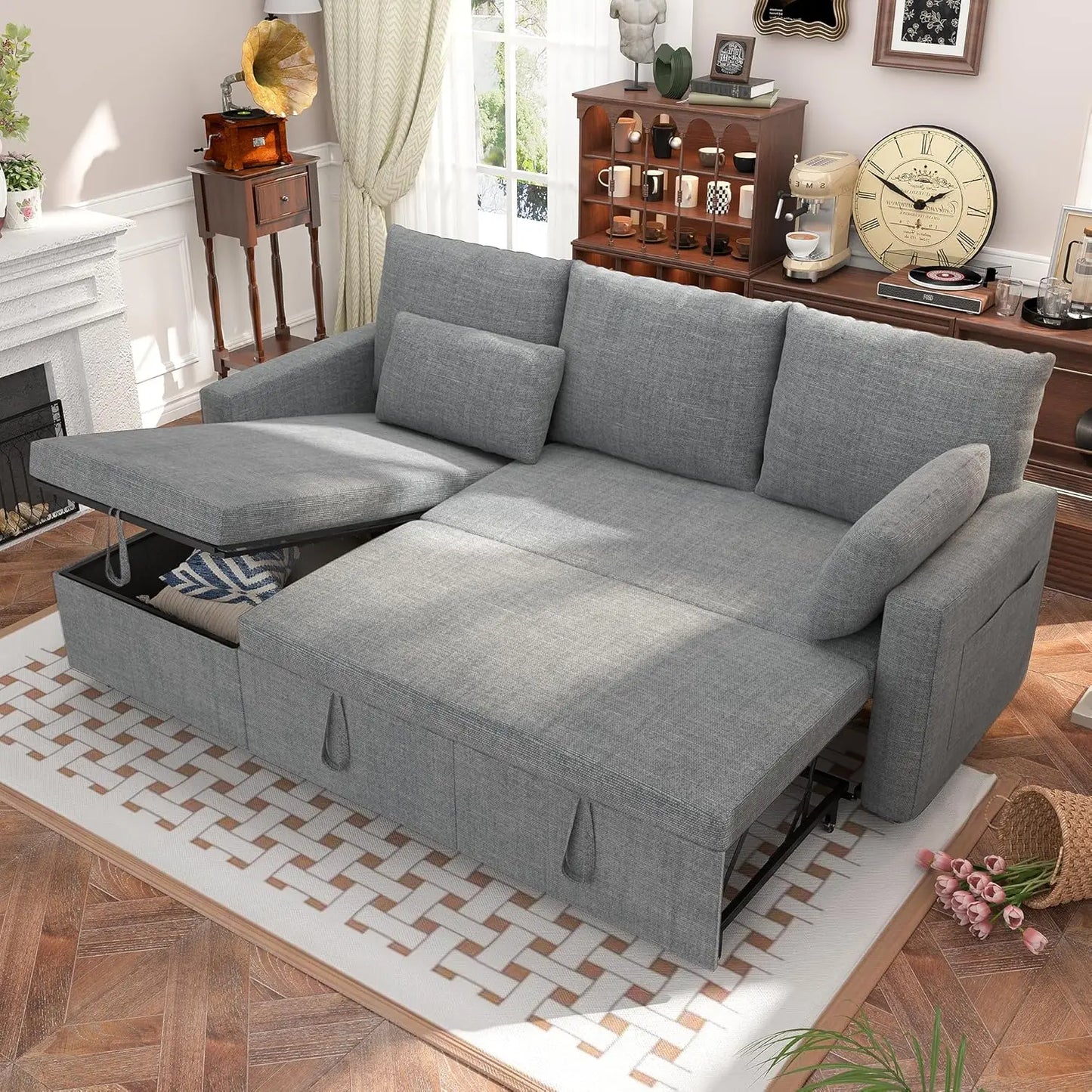 Polar Aurora Sleeper Sofa Bed With Storage Chaise Frame