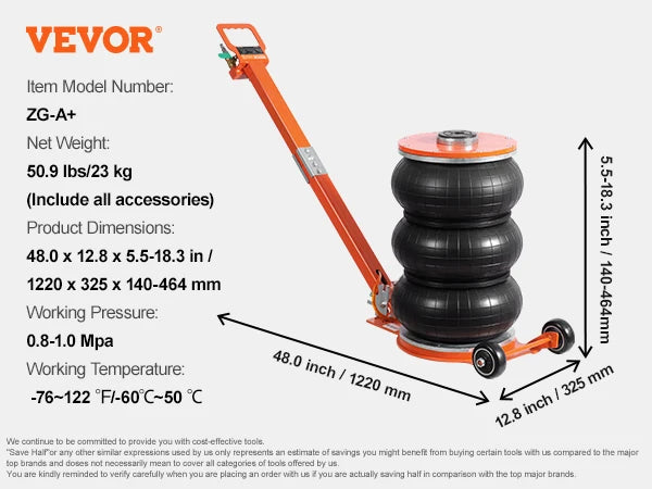 SucceBuy Air Jack 3 To 5 Ton Pneumatic Lifting Jack With Heightened Column